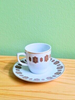 Retro 1960s Mid-Century Chinese Porcelain Espresso Cup and Saucer Set